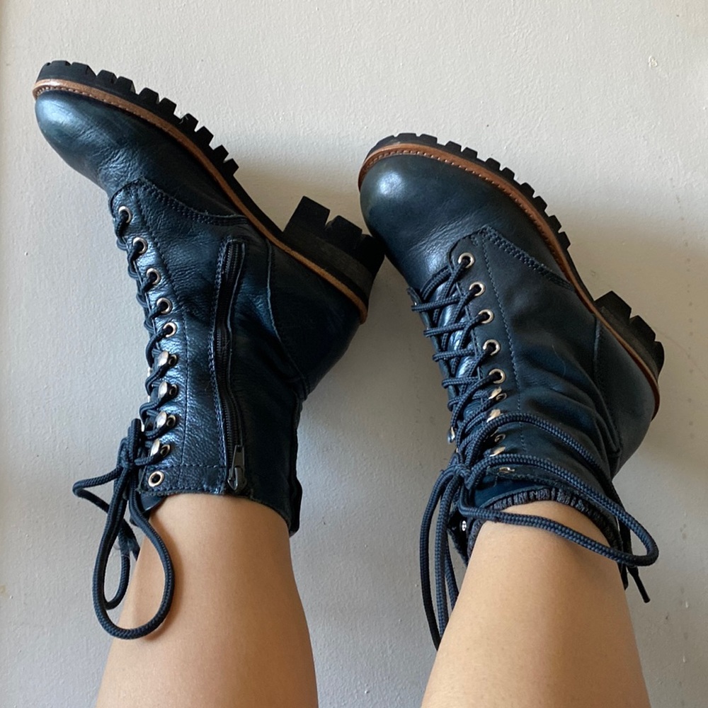 Jeffery Campbell free people navy blue combat boot